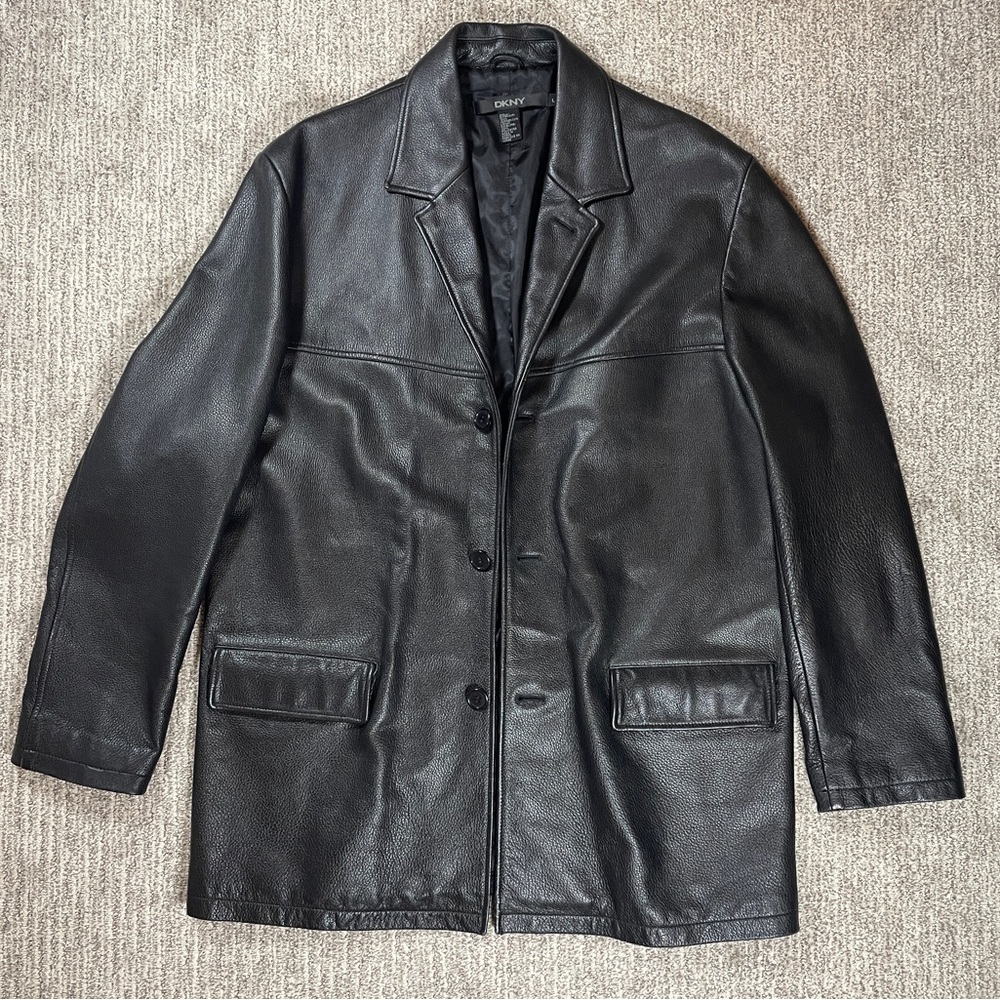 DKNY Black Leather Coat
